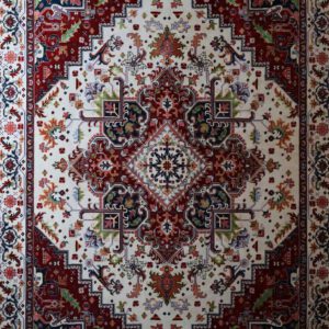 Persischer Tabriz Maschinenteppich, creme-rot, Medaillon