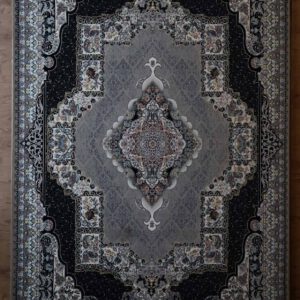 Persischer Tabriz Maschinenteppich, grau-schwarz, Medaillon