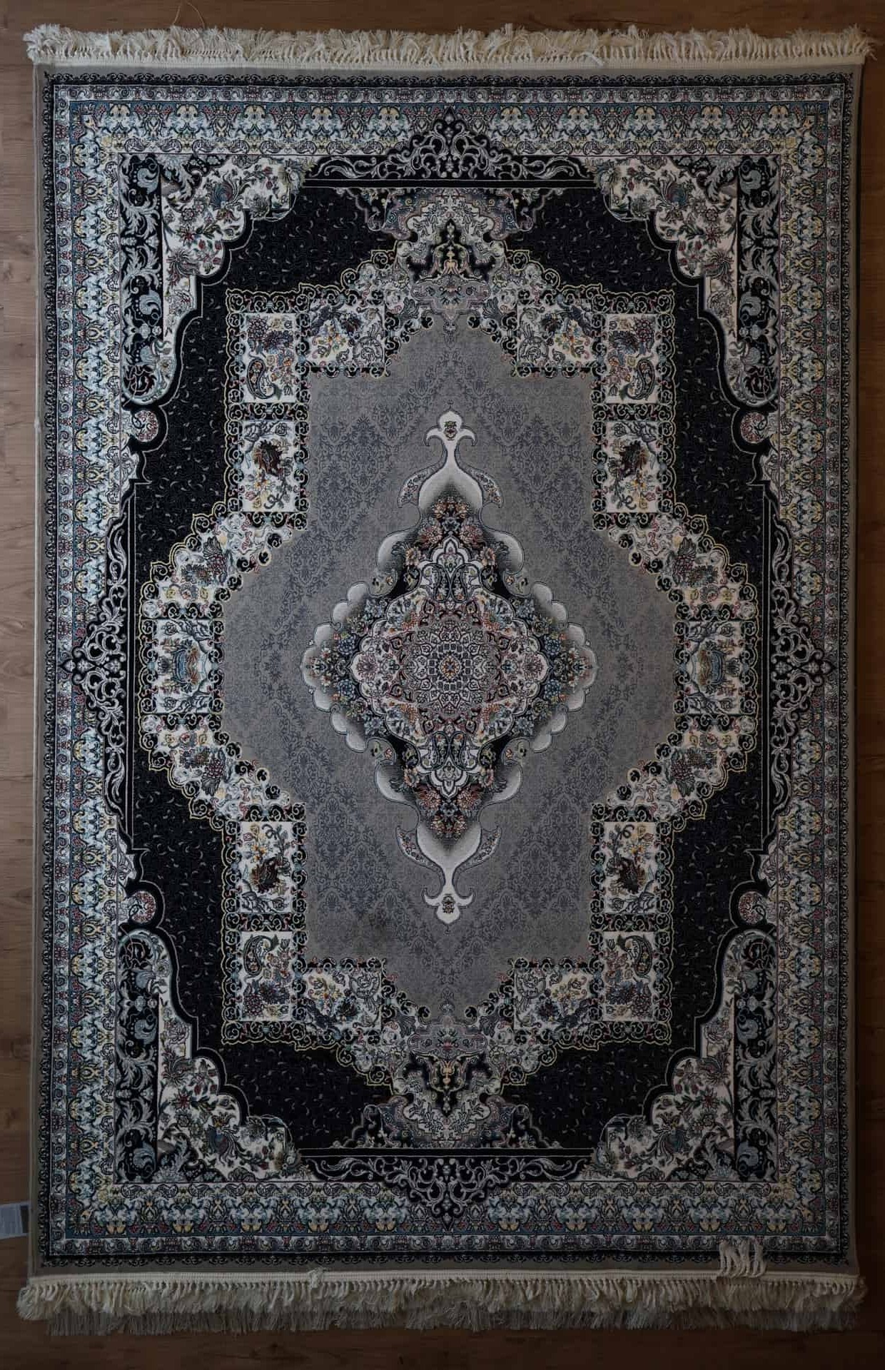 Persischer Tabriz Maschinenteppich, grau-schwarz, Medaillon