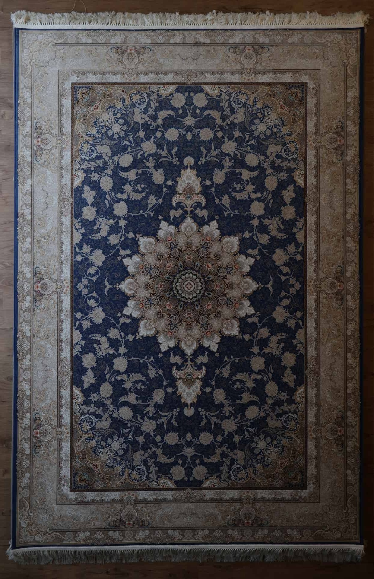 Persischer Tabriz Maschinenteppich, blau, florales Medaillon
