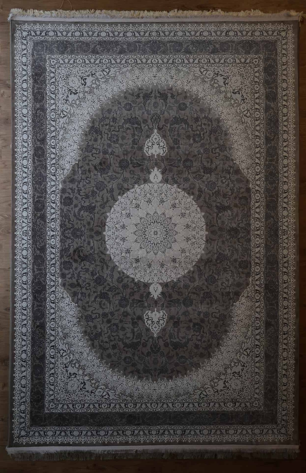 Persischer Esfahan maschinenteppich, grau, Medaillon-Muster