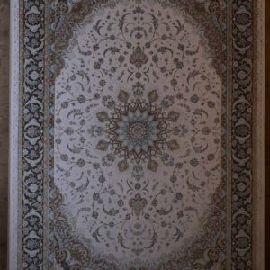 Persische Esfahan Maschinenteppich, creme, florales Medaillon