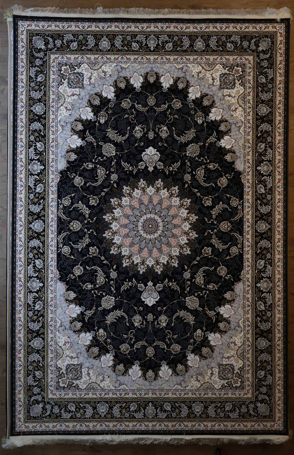 Persische Tabriz Maschinenteppich, schwarz, Medaillon