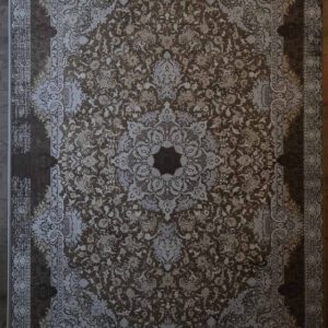 Persische Esfahan Maschinenteppich, braun, florales Medaillon