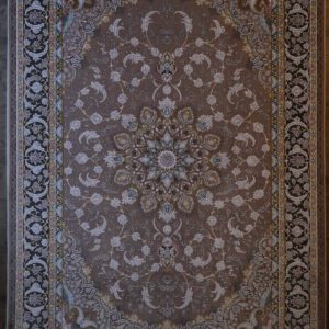 Persischer Sarug Maschinenteppich, braun, florales Medaillon