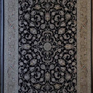 Persischer Tabriz Maschinenteppich, schwarz, florales Medaillon