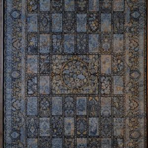 Persischer Ghom Maschinenteppich, blau-grau, Gartenfeldmuster