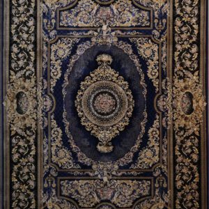 Persischer Mashad Maschinenteppich, dunkelblau, floral Medaillon