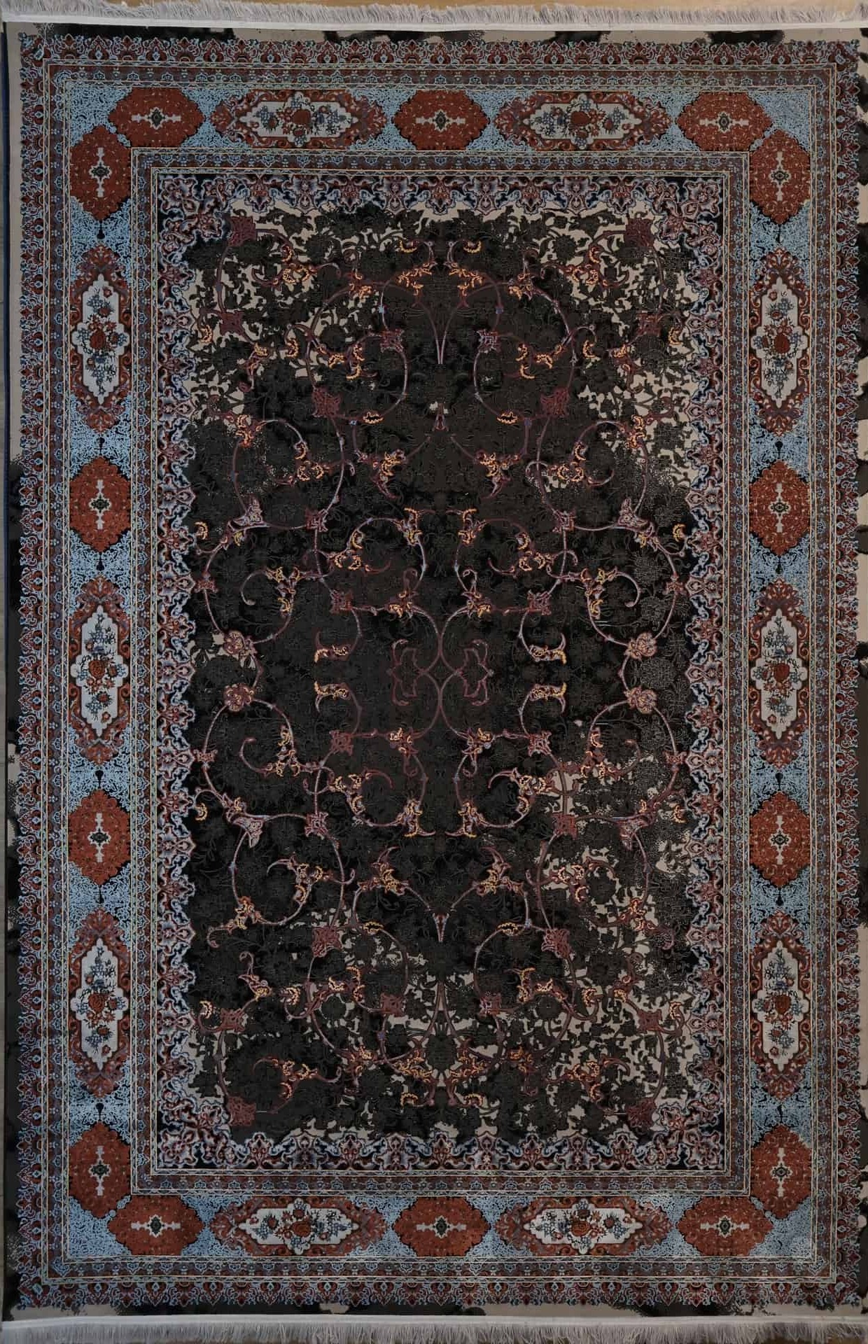 Persischer Tabriz maschinenteppich, schwarz, florales Ornament