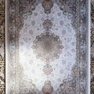 Perserteppich, hellgrau, Medaillon-Muster, florale Bordüre