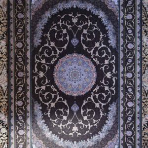 Persischer Teppich, dunkelgrau, Medaillon, florales Muster