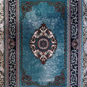 Persischer Teppich, türkis-blau, Medaillon, florales Bordürenmuster