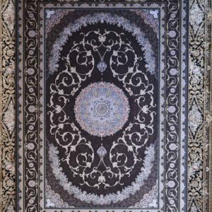 persische maschinenteppich, dunkelbraun, Medaillon, floral