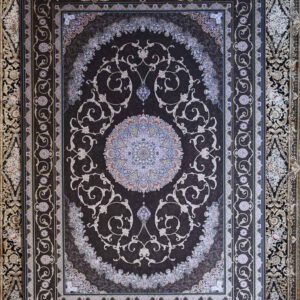 persische maschinenteppich, dunkelgrau, Medaillon-Muster