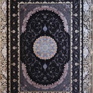 persische maschinenteppich, schwarz, Medaillon-Blumenmuster