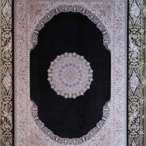 Persische Maschinenteppich, schwarz, Medaillon-Muster