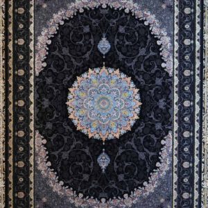 persischer maschinen teppich, schwarz, Medaillon-Muster