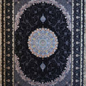 persischer maschinenteppich, schwarz, Medaillon, Floralornament