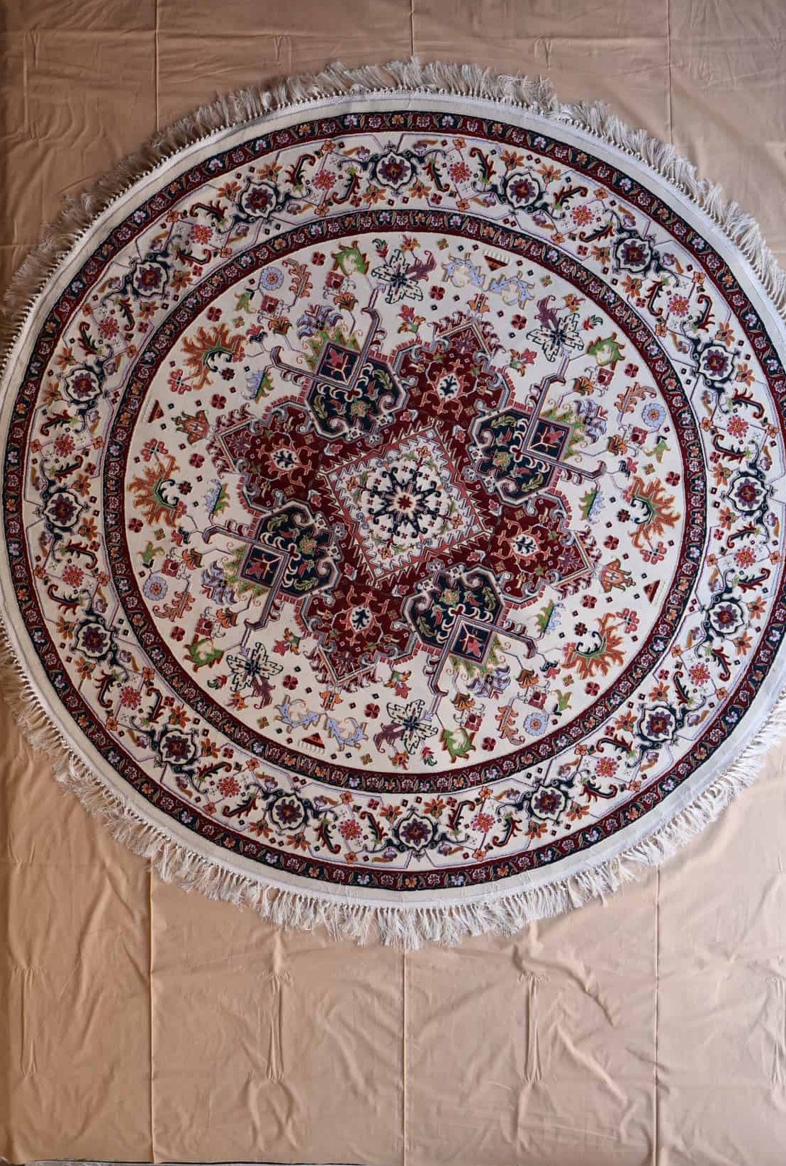 persische maschinenteppich, rund, creme, florales Medaillon