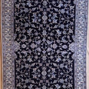 Persische Nain handgeknüpft Teppich, dunkelblau, florales Muster