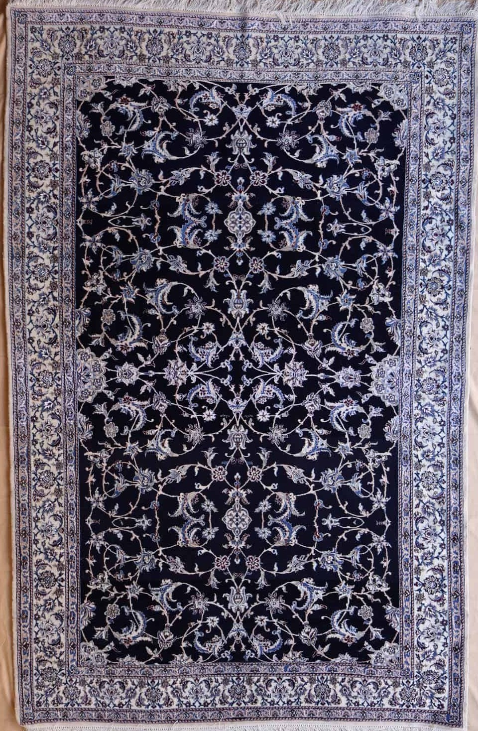 Persische Nain handgeknüpft Teppich, dunkelblau, florales Muster