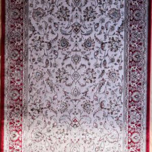 Persischer Maschinenteppich, creme, florales Muster, roter Rand