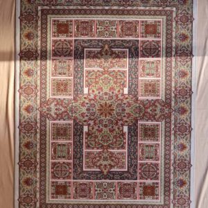 persischer Maschinenteppich, beige-rot, Kachel-Muster