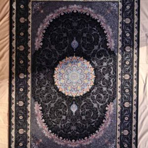 Persischer Maschinenteppich, schwarz, Medaillon, florales Muster