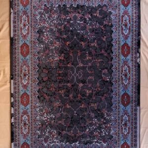 Persischer Maschinenteppich, dunkelgrau, rot-blaues Ornamente-Muster