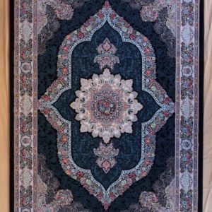 persischer maschinenteppich, dunkelblau, zentrales Medaillon