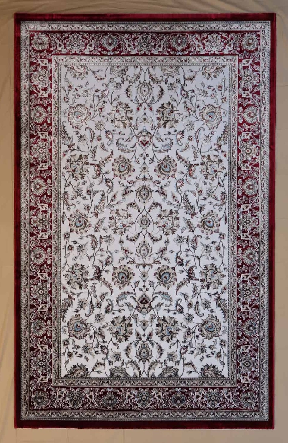 Persischer Maschinenteppich, creme, rot, florales Muster