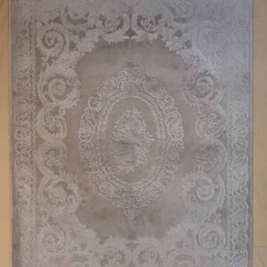 Persischer Maschinenteppich, grau-silber, Medaillon-Ornament