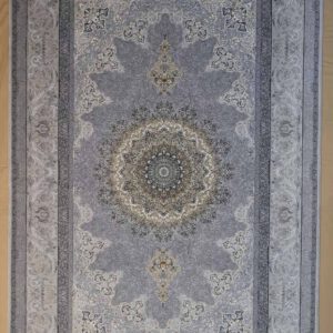 Persischer Maschinenteppich, grau-silber, Medaillon-Muster