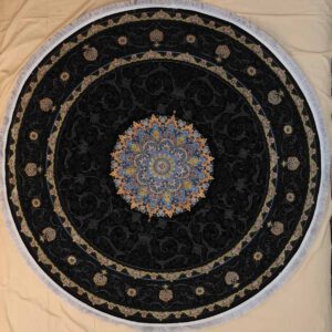 Persischer Maschinenteppich, rund, schwarz, Medaillonmuster