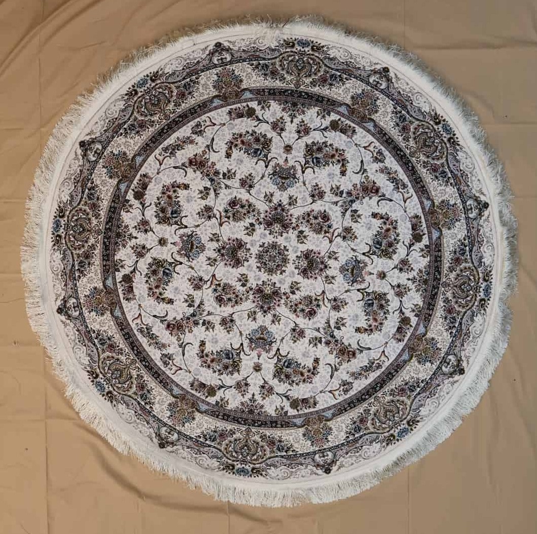 persischer maschinenteppiche, rund, creme, florales Medaillon