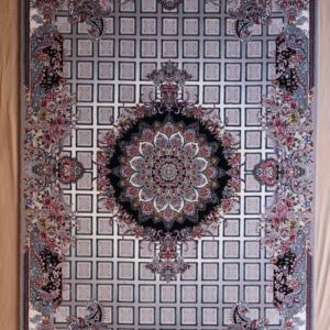 Persischer Maschinenteppich, grau, Medaillon-Blumenmuster