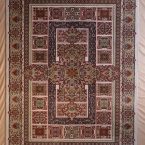 persischer Maschinenteppich, rot-beige, Medaillon & Kachelmuster