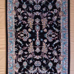 Persischer Maschinenteppich, Läufer, schwarz, florales Muster