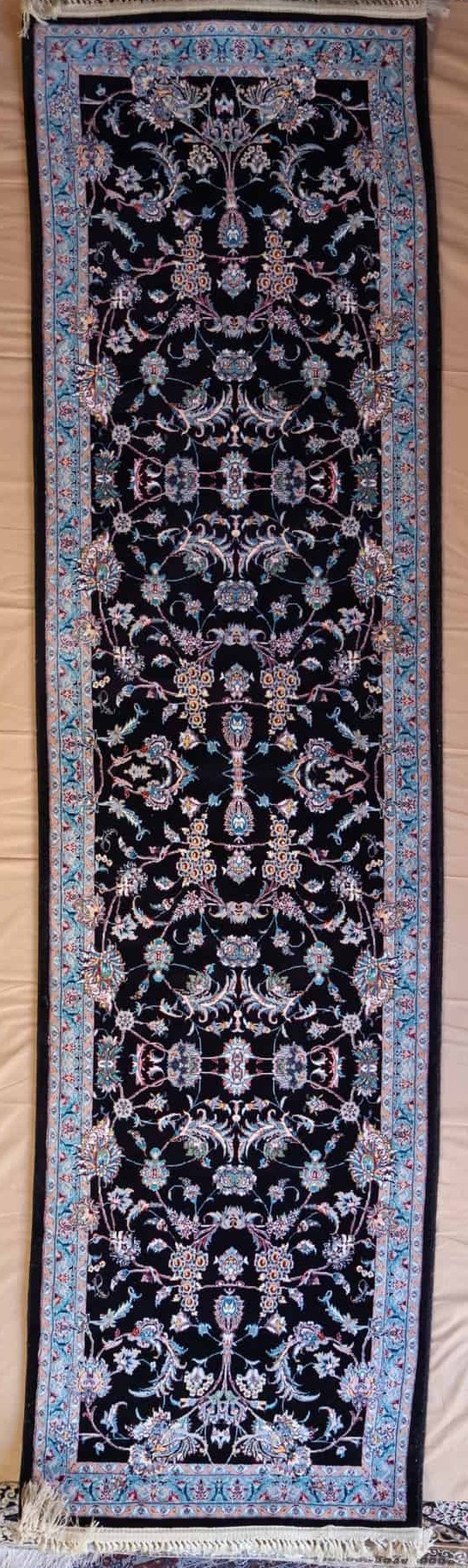 Persischer Maschinenteppich, Läufer, schwarz, florales Muster