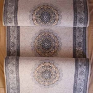 persischer maschinenteppic, creme-grau, Medaillonmuster