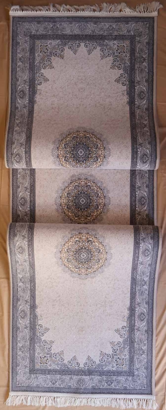 persischer maschinenteppic, creme-grau, Medaillonmuster