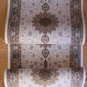 Persischer Teppich, hellgrau, florales Medaillonmuster