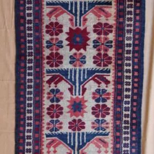 alte persischer Teppich, Läufer, creme, rot-blaues Blumenmuster