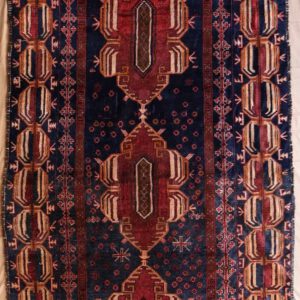 persischer handgeknüpftteppich, dunkelblau, rot, geometrisch