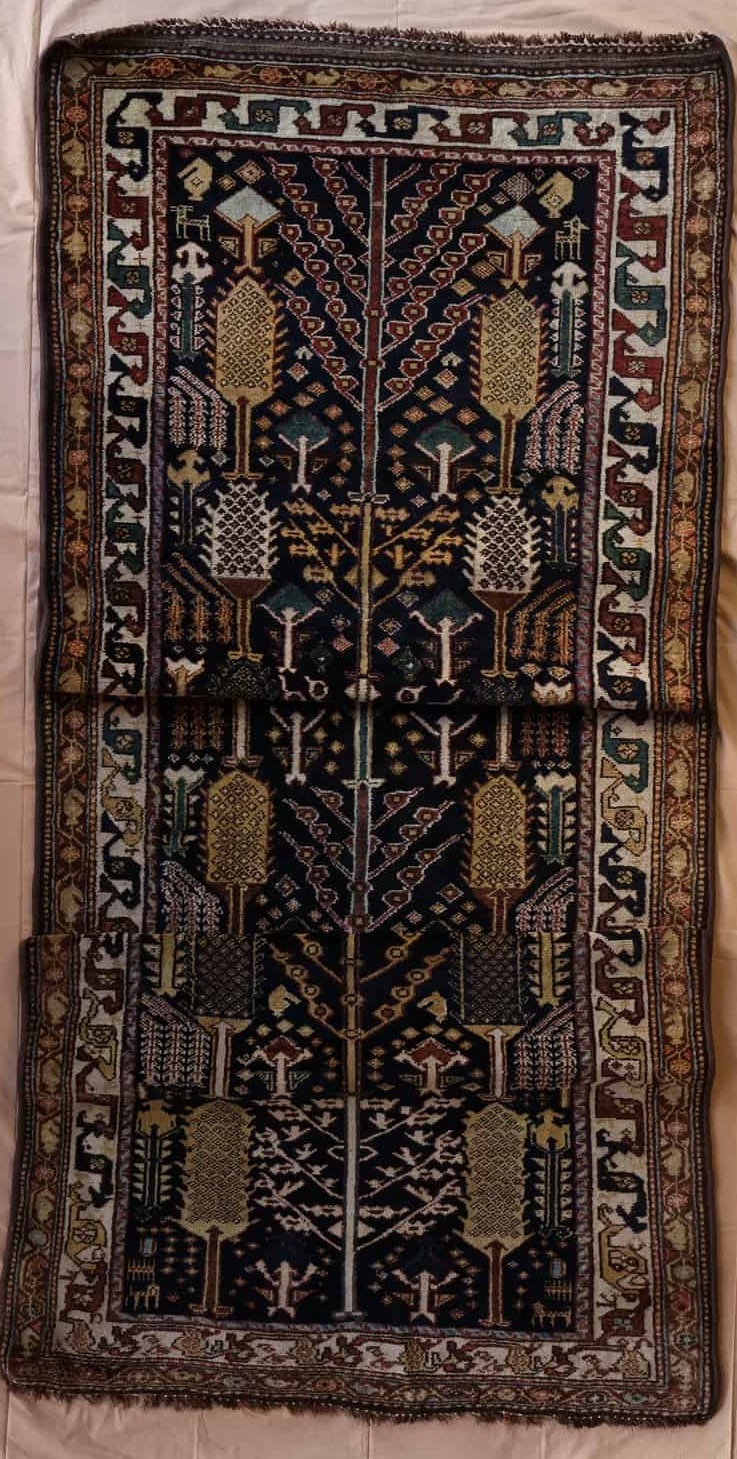 alte persische Bluchteppich, dunkelblau, Baum-des-Lebens-Muster