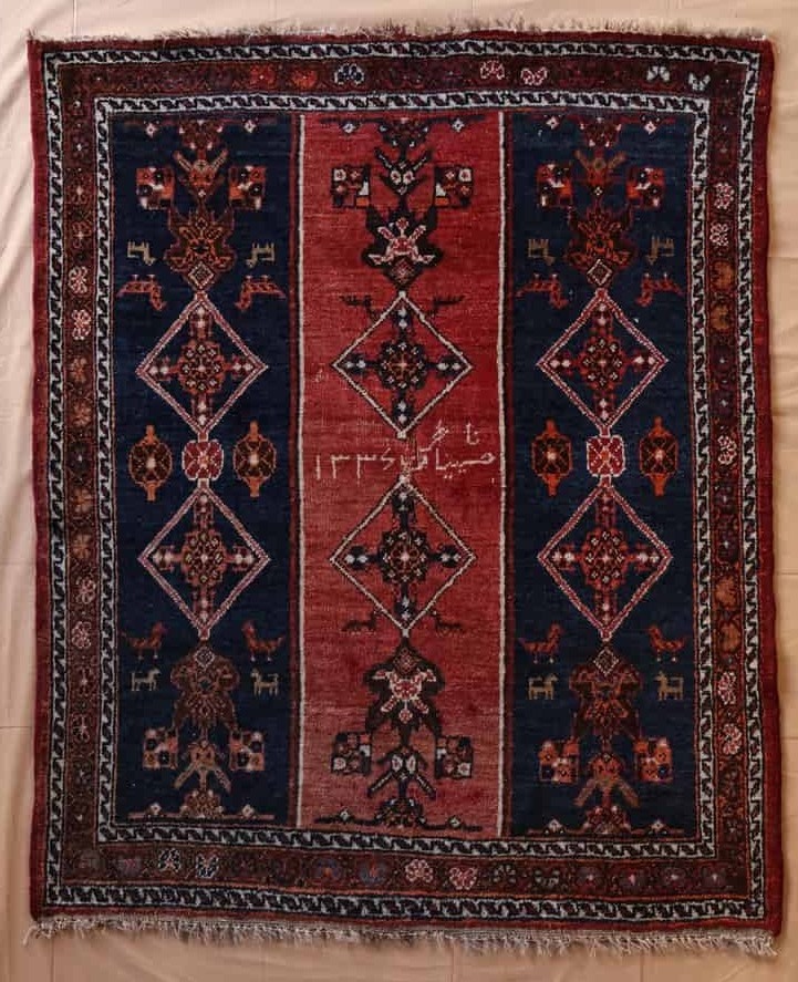 alte persischer Beluch Teppich, rot-blau, Nomadenmuster