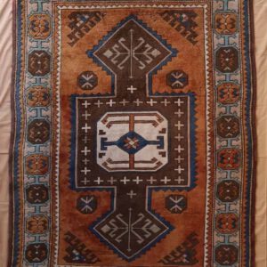 türkische handgeknüpftteppich, braun blau, geometrisches Muster