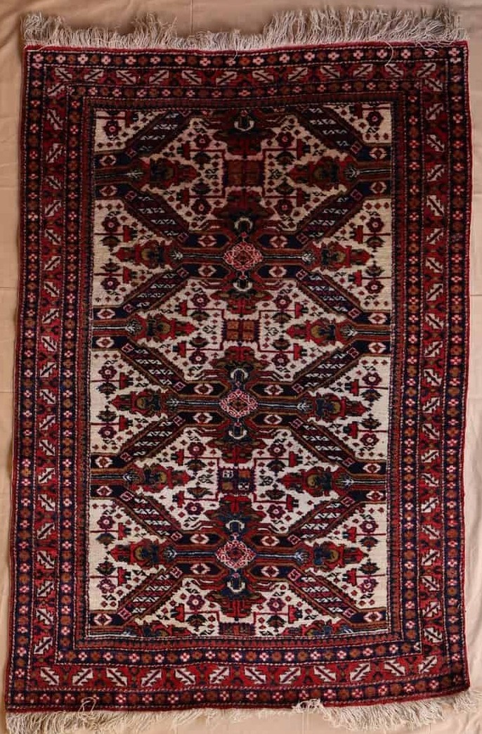 turkische handgeknüpftteppich, creme, rot, geometrisch