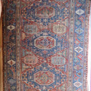 türkische handgeknüpftteppich, blau-rot, geometrisches Muster