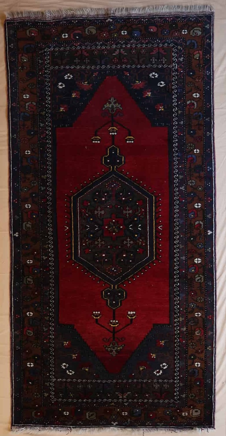 Persischer Bluch Teppich, rot dunkelblau, geometrisches Medaillon